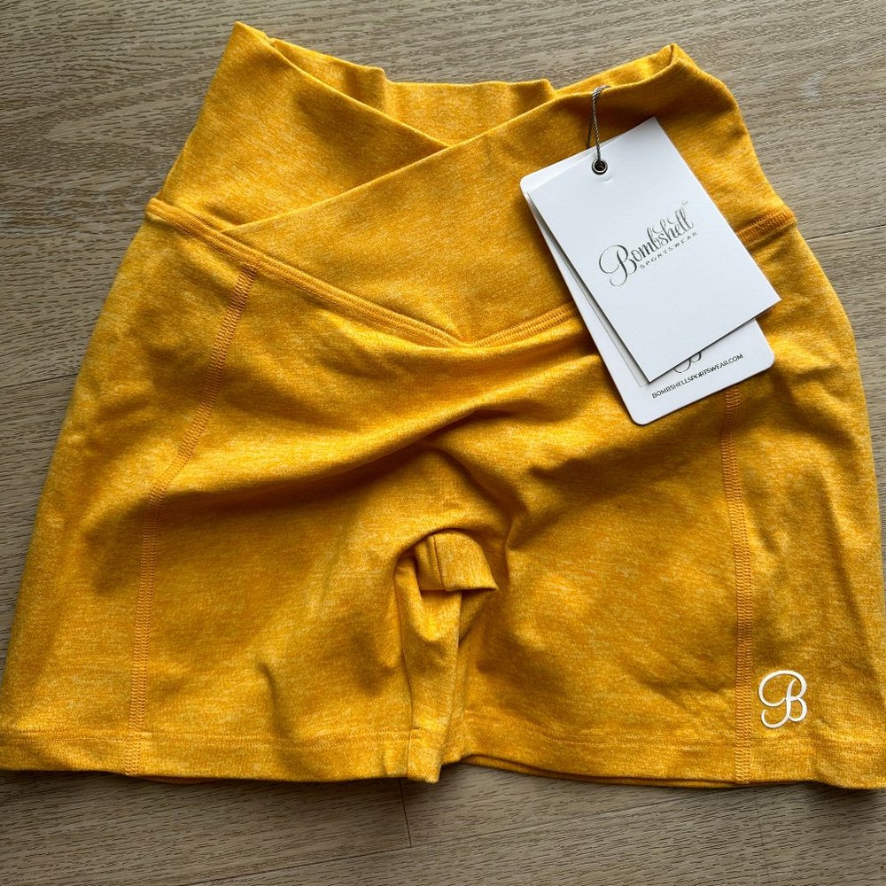 Bombshell Sportswear Tiny Waist Shorts - Size M in Sunkissed Yellow